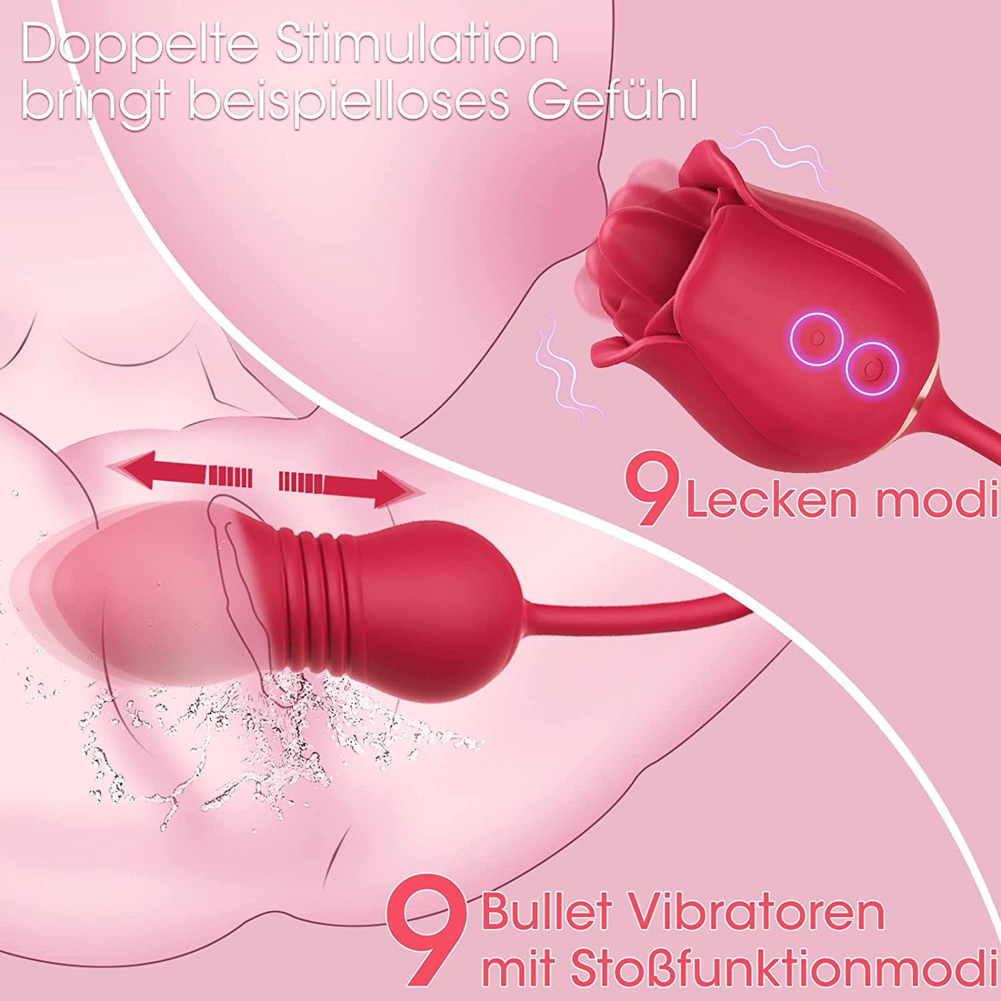 Vibromasseur balle 3 en 1 stimulateur clitoris et mamelon avec 9 modes de léchage et 9 vibrations 